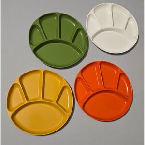 Japan Divided Snack Plates MCM Melamine Retro 1970 Colors Avocado Green Set 4
